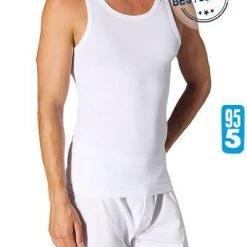 Schiesser 95/5 Shirt 0/0 Arm 205428/100 Tanktop, Baumwoll-Stretch, Weiß