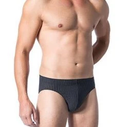 Schiesser Long Life Soft Supermini 149046/001 Slip, Modal, Schwarz-grau gestreift, Blauschwarz