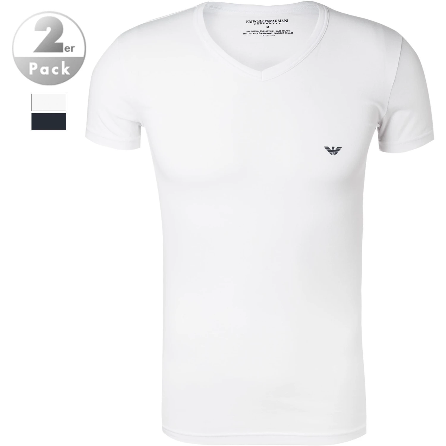 EMPORIO ARMANI V-Neck 2er Pack 111512/CC717/10410 T-Shirts, Baumwolle, Weiß-navy, Weiß 1 EMPORIO ARMANI V-Neck 2er Pack 111512/CC717/10410 T-Shirts, Baumwolle, Weiß-navy, Weiß