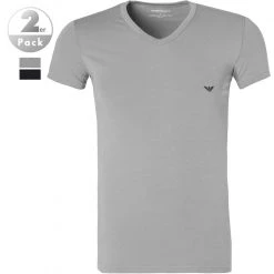 EMPORIO ARMANI V-Neck 2er Pack 111512/CC717/13742 T-Shirts, Baumwoll-Stretch, Grau-nachtblau, Grau