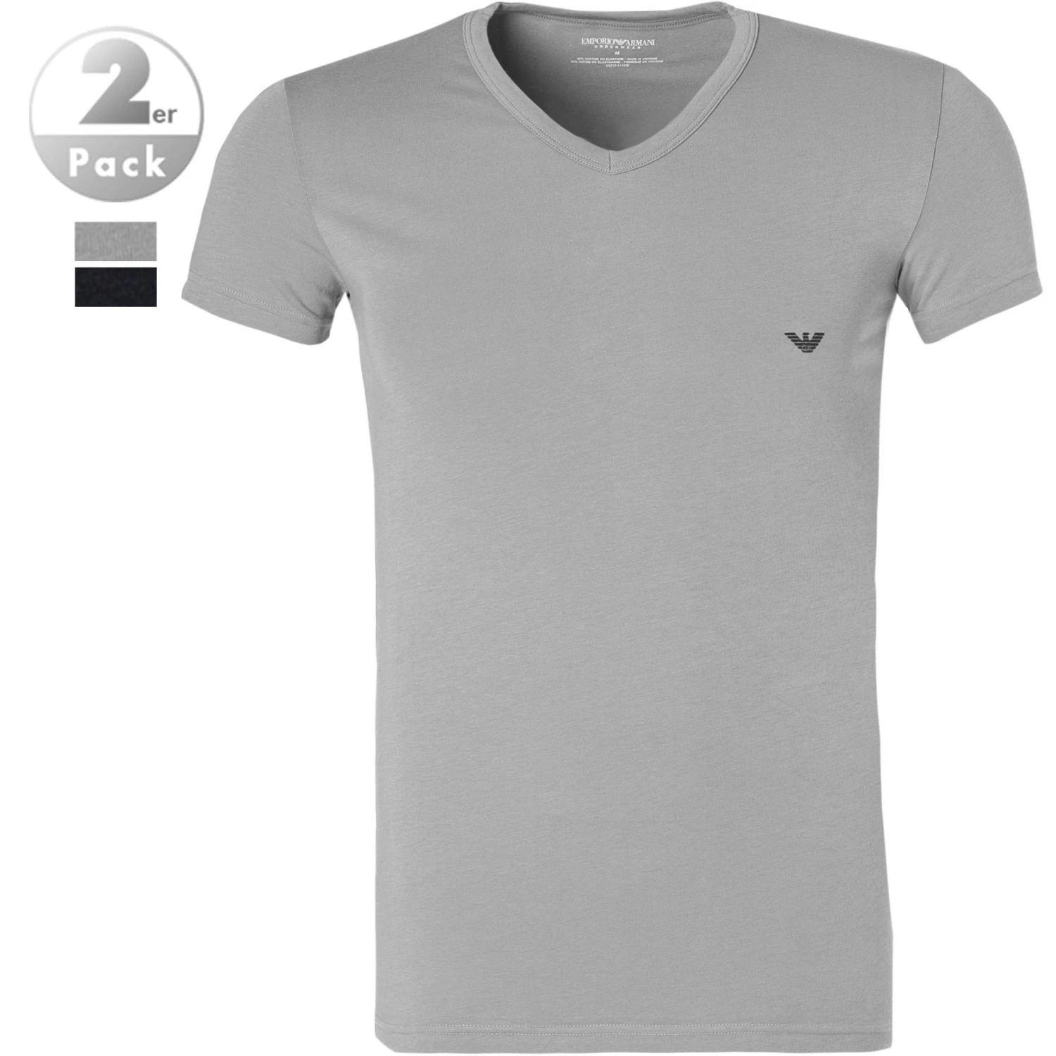 EMPORIO ARMANI V-Neck 2er Pack 111512/CC717/13742 T-Shirts, Baumwoll-Stretch, Grau-nachtblau, Grau 1 EMPORIO ARMANI V-Neck 2er Pack 111512/CC717/13742 T-Shirts, Baumwoll-Stretch, Grau-nachtblau, Grau