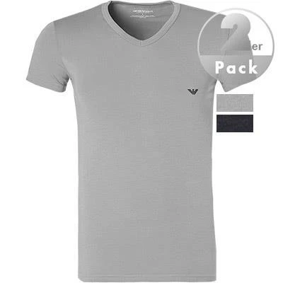 EMPORIO ARMANI V-Neck 2er Pack 111512/CC717/13742 T-Shirts, Baumwoll-Stretch, Grau-nachtblau, Grau 2 EMPORIO ARMANI V-Neck 2er Pack 111512/CC717/13742 T-Shirts, Baumwoll-Stretch, Grau-nachtblau, Grau – Bild 2