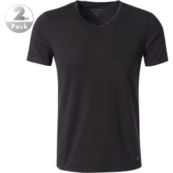 Marc O'Polo Shirt V-Neck 2er Pack 149804/000 T-Shirts, Baumwoll-Stretch, Schwarz, Black