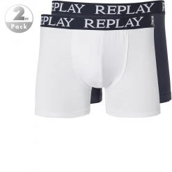 Replay Cotton Stretch Trunk 2er Pack I101005/N138 Trunks, Baumwoll-Stretch, Weiß-navy, Weiß-indigo