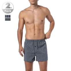 Schiesser Boxershorts 2er Pack 168445/000 Baumwolle, Grau kariert, Schwarz