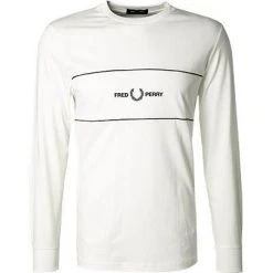 Fred Perry T-Shirt M9593/129 Longsleeve, Baumwolle, Ecru, Schneeweiß