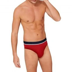 Schiesser Rio-Slip 3er Pack 173985/909 Slips, Baumwoll-Stretch, Rot-blau grau, Rot-blau-grau