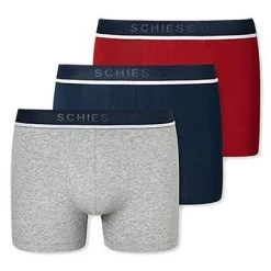 Schiesser Shorts 3er Pack 173986/909 Trunks, Baumwoll-Stretch, Rot-blau grau, Rot-blau-grau -MR Wasch Geschaft 362329 norm4