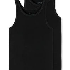 Schiesser Unterhemd 2er Pack 176038/000 Tanktops, Bio Baumwolle, Schwarz -MR Wasch Geschaft 362343 norm4