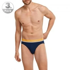 Schiesser Rio-Slips 3er Pack 173771/901 Bio Baumwoll-Stretch, Dunkelblau, Orange-blau-graugrün