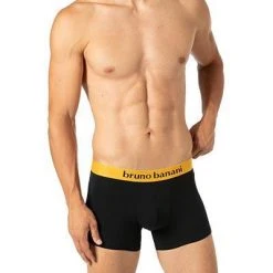 bruno banani Shorts 2er Pack Flow. 2203-1388/4311 Trunks, Baumwoll-Stretch, Gelb-schwarz, Gold-schwarz -MR Wasch Geschaft 372395 norm2