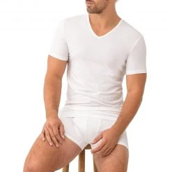 Mey THINK V-Neck Shirt 71107/101 T-Shirt, Bio Baumwoll-Stretch, Weiß