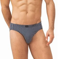 Mey GOTS Newham Jazz-Pants 38046/668 Slip, Bio Baumwoll-Stretch, Blau-weiß gestreift, Blau