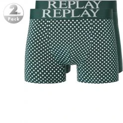 Replay Trunks 2er Pack I101194/N203 Baumwoll-Stretch, Dunkelgrün-hellgrau gepunktet, Dunkelgrün-hellgrau