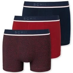 Schiesser Shorts 3er Pack 175736/910 Trunks, Baumwoll-Stretch, Rot-nachtblau, Rot -MR Wasch Geschaft 374658 norm3