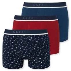 Schiesser Shorts 3er Pack 175783/910 Trunks, Baumwoll-Stretch, Blau-rot -MR Wasch Geschaft 374660 norm3