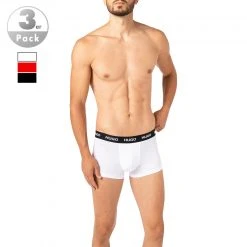 HUGO Trunks 3er Pack 50449351/960 Baumwoll-Stretch, Schwarz-weiß-rot, Weiß-rot-schwarz