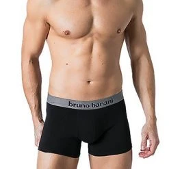 bruno banani Shorts 2er Pack Flow. 2203-1388/1782 Trunks, Baumwoll-Stretch, Schwarz-grau meliert -MR Wasch Geschaft 379103 norm2