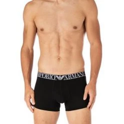 EMPORIO ARMANI Trunks 2er Pack 111769/1A720/06721 Baumwoll-Stretch, Schwarz-rot -MR Wasch Geschaft 380527 norm2