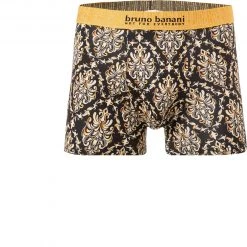 bruno banani Shorts Baroque Art 2201-2345/4325 Trunk, Mikrofaser-Stretch, Schwarz-gelbgold gemustert , Dunkelblau-beige