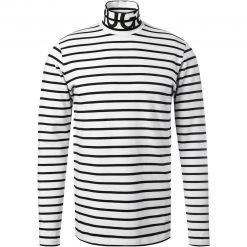 HUGO Longsleeve Dardini 50461715/120 Stehkragenshirt, Baumwolle, Weiß-schwarz gestreift, Weiß-schwarz