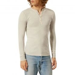 Schiesser Revival Karl-Heinz Henley 1/1 175884/401 Longsleeve, Bio Baumwolle, Greige meliert, Hellgrau