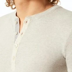 Schiesser Revival Karl-Heinz Henley 1/1 175884/401 Longsleeve, Bio Baumwolle, Greige meliert, Hellgrau -MR Wasch Geschaft 384736 norm3