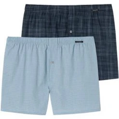 Schiesser Boxershorts 2er Pack 176829/909 Baumwolle, Blau-navy, Dunkelblau-hellblau -MR Wasch Geschaft 384814 norm3