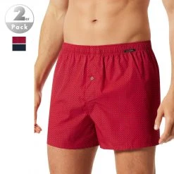 Schiesser Boxershorts 2er Pack 176830/908 Baumwolle, Dunkelblau-rot gemustert, Dunkelblau-rot