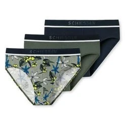Schiesser Rio-Slip 3er Pack 176898/901 Slips, Baumwoll-Stretch, Khaki-blau gemustert, Dunkelblau-khaki-multicolour -MR Wasch Geschaft 384818 norm3