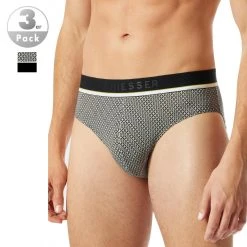 Schiesser Rio-Slip 3er Pack 176898/910 Slips, Baumwoll-Stretch, Schwarz-dunkelblau gemustert, Schwarz-dunkelblau-schwarz