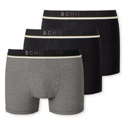 Schiesser Shorts 3er Pack 176899/910 Trunks, Baumwoll-Stretch, Schwarz-dunkelblau gemustert, Schwarz-dunkelblau-schwarz -MR Wasch Geschaft 384824 norm3
