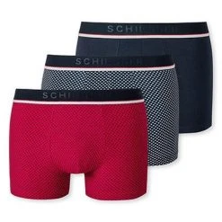 Schiesser Shorts 3er Pack 176900/901 Trunks, Baumwoll-Stretch, Rot-blau gemustert, Dunkelblau-royalblau-rot -MR Wasch Geschaft 384827 norm3